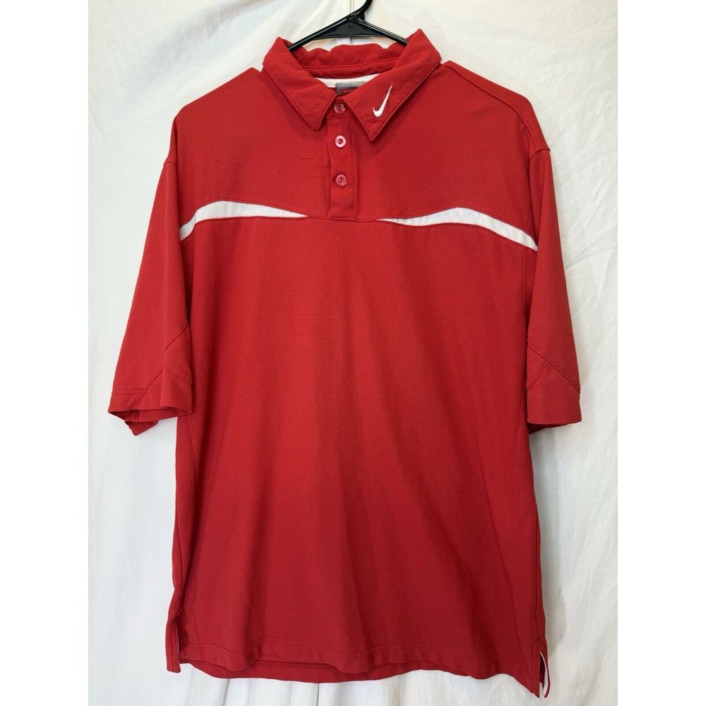 Nike Team Fit Dry Large Red White Piping Shortsleeve Golf Polo Shirt Wicking